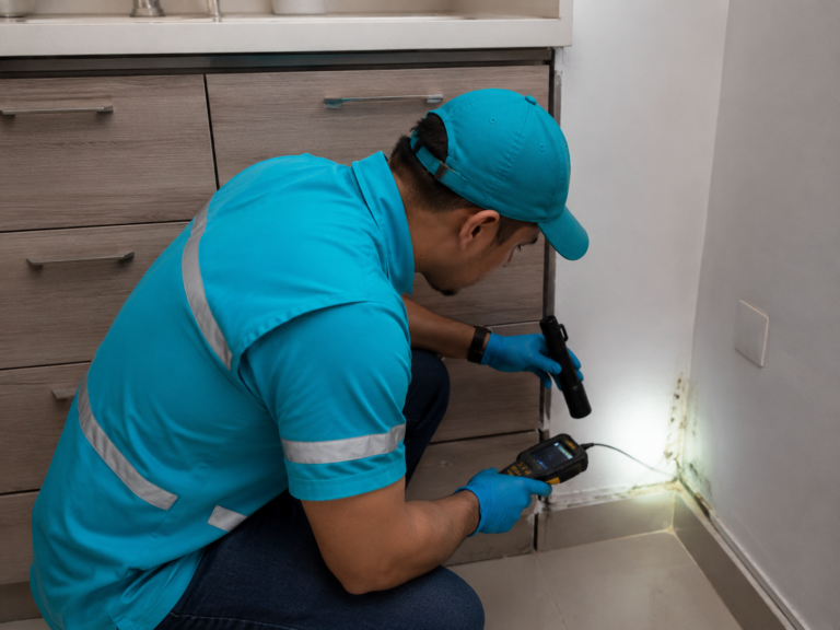 Técnico de Geli realizando diagnóstico de control de plagas en una vivienda de Cali
