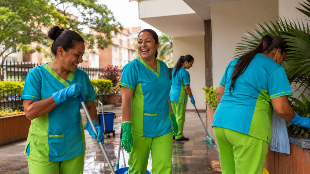 Equipo de colaboradoras de Geli uniformadas durante su jornada de trabajo en Cali