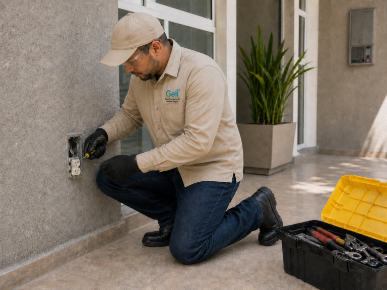 Técnico de Geli realizando mantenimiento locativo preventivo